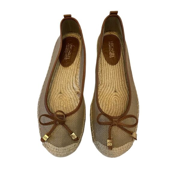 Michael Michael Kors Slip On Bow Jute Espadrilles Ballet Flats Gold Tone Metal - Picture 3 of 10